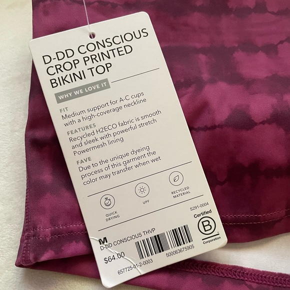 NWT Athleta Conscious Crop Bikini Top Size M D-DD Removable Pads - Picture 5 of 9